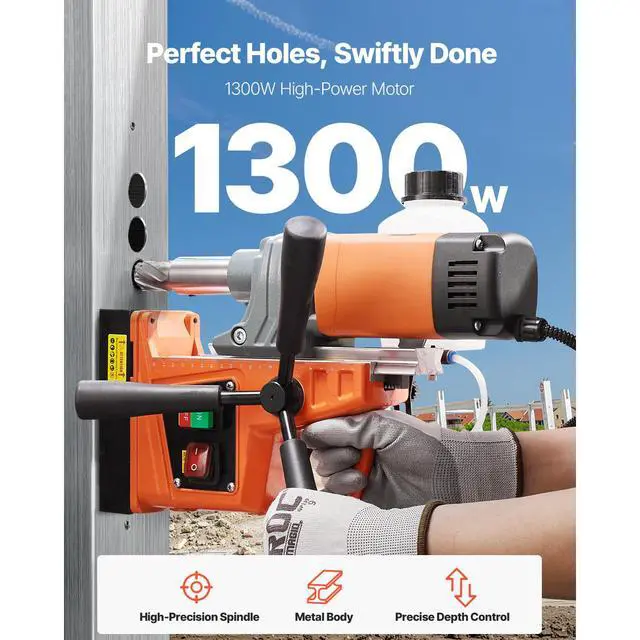 Alt view image 2 of 6 - Mag Drill Press, 1300W 1.57" Boring Diameter, 2922lbf Power Portable Magnetic Drill, 810 PRM, Electric Drilling Machine for Metal Surface, Industrial and Home Improvement