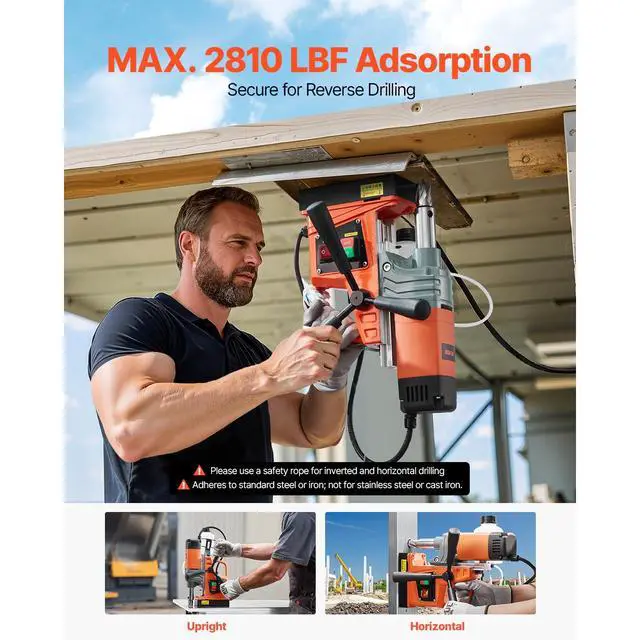 Alt view image 3 of 6 - Mag Drill Press, 1300W 1.57" Boring Diameter, 2922lbf Power Portable Magnetic Drill, 810 PRM, Electric Drilling Machine for Metal Surface, Industrial and Home Improvement