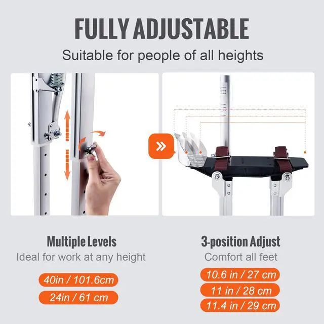 Alt view image 3 of 6 - 24''-40'' Adjustable Aluminum Drywall Tool Stilts, Durable Non-Slip Work Stilts with Protective Knee Pads, for Sheetrock Painting, Taping, Walking, Silver