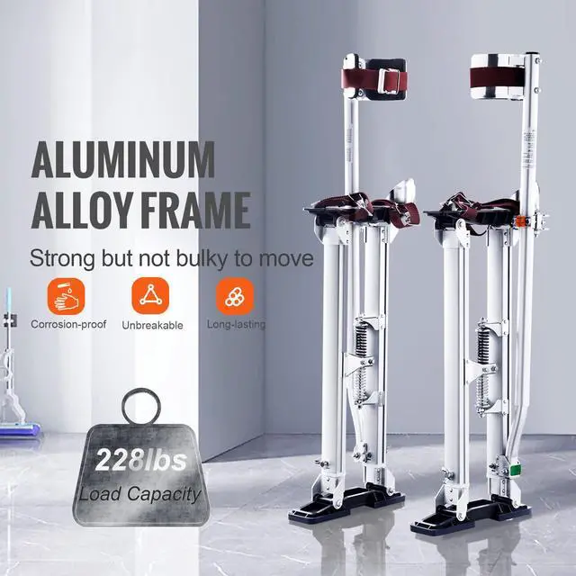 Alt view image 4 of 6 - 24''-40'' Adjustable Aluminum Drywall Tool Stilts, Durable Non-Slip Work Stilts with Protective Knee Pads, for Sheetrock Painting, Taping, Walking, Silver