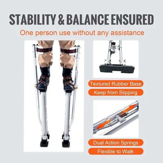Alt view image 5 of 6 - 24''-40'' Adjustable Aluminum Drywall Tool Stilts, Durable Non-Slip Work Stilts with Protective Knee Pads, for Sheetrock Painting, Taping, Walking, Silver