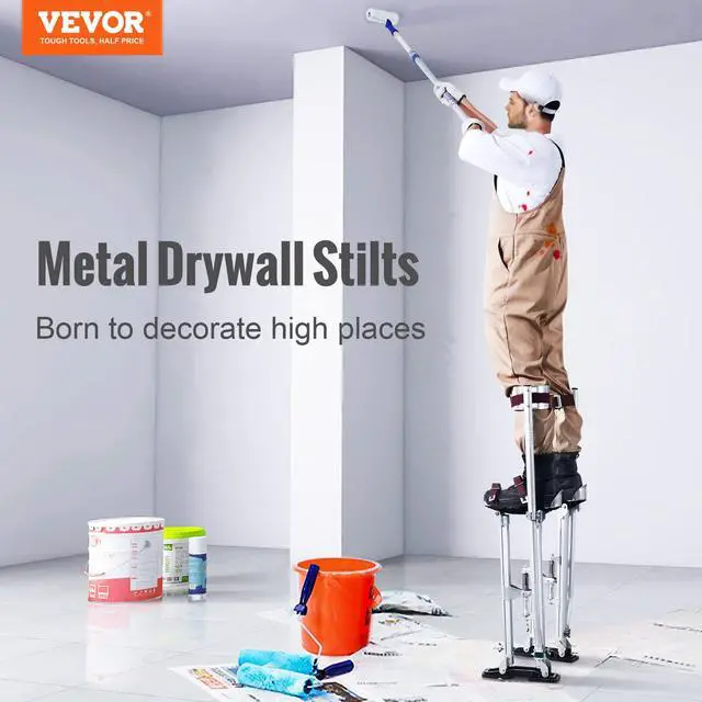 Alt view image 6 of 6 - 24''-40'' Adjustable Aluminum Drywall Tool Stilts, Durable Non-Slip Work Stilts with Protective Knee Pads, for Sheetrock Painting, Taping, Walking, Silver