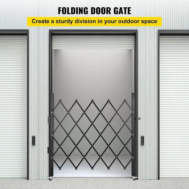 Alt view image 2 of 6 - Single Folding Security Gate, 61" H x 71" W Folding Door Gate, Steel Accordion Security Gate, Flexible Expanding Security Gate, 360° Rolling Barricade Gate, Scissor Gate/Door with Padlock