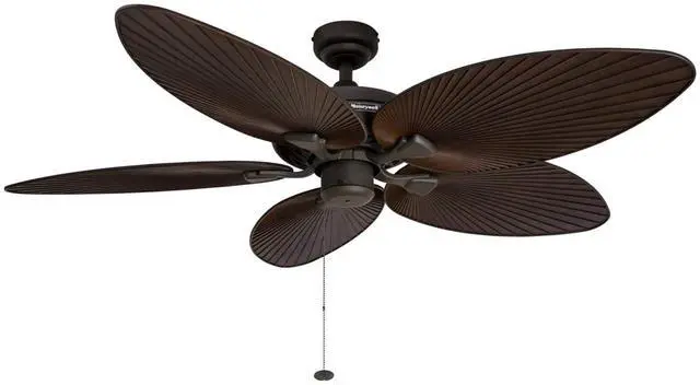 Main image of Ceiling Fans Palm Island, 52 Inch Tropical Indoor Outdoor Ceiling Fan with No Light, Pull Chain, Dual Mounting Options, 5 Palm Leaf Blades, Wet-Rated - 50207-01 (Bronze)