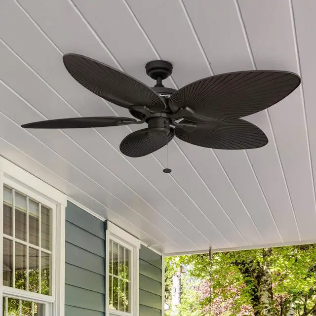 Alt view image 2 of 6 - Ceiling Fans Palm Island, 52 Inch Tropical Indoor Outdoor Ceiling Fan with No Light, Pull Chain, Dual Mounting Options, 5 Palm Leaf Blades, Wet-Rated - 50207-01 (Bronze)