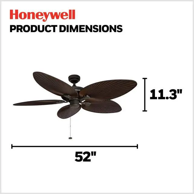 Alt view image 5 of 6 - Ceiling Fans Palm Island, 52 Inch Tropical Indoor Outdoor Ceiling Fan with No Light, Pull Chain, Dual Mounting Options, 5 Palm Leaf Blades, Wet-Rated - 50207-01 (Bronze)