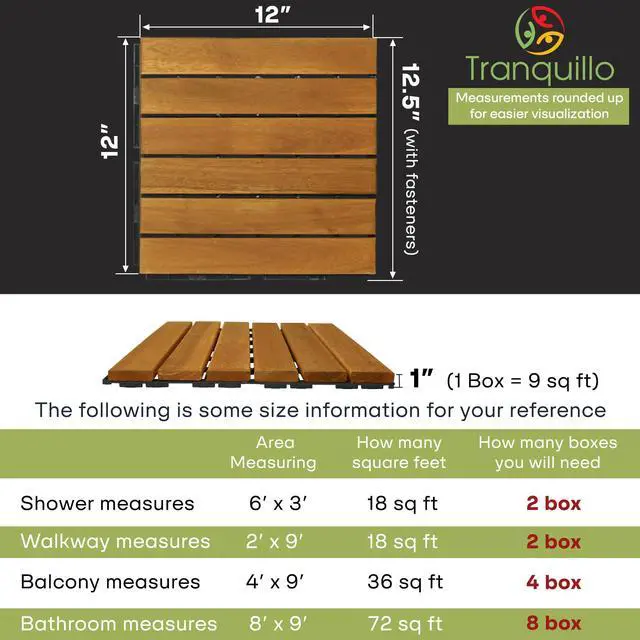 Alt view image 4 of 6 - Interlocking Deck Tiles 12x12, Acacia Wood Patio Tiles, Waterproof Flooring Tiles for Indoor and Outdoor Non-Slip, Easy Installation (Golden - Striped Pattern, 27 Pcs - 27 Square Ft)