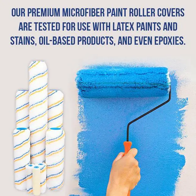 Alt view image 6 of 6 - True Blue 9" Professional Paint Roller Covers, 9 Inch, Best for All Types of Painting Surfaces, Refill Bulk Pack (96, 3/8" Nap)
