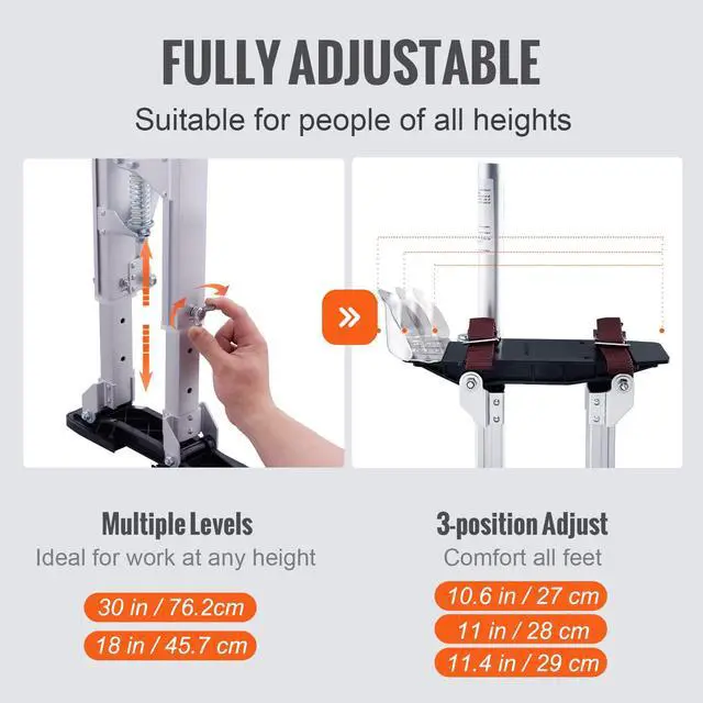 Alt view image 3 of 6 - 18''-30'' Adjustable Aluminum Drywall Tool Stilts, Durable Non-Slip Work Stilts with Protective Knee Pads, for Sheetrock Painting, Taping, Walking, Silver