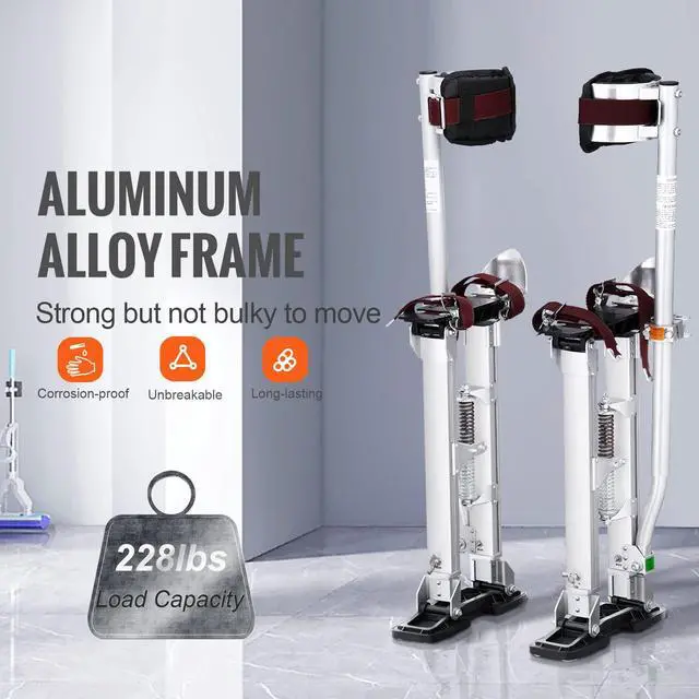 Alt view image 4 of 6 - 18''-30'' Adjustable Aluminum Drywall Tool Stilts, Durable Non-Slip Work Stilts with Protective Knee Pads, for Sheetrock Painting, Taping, Walking, Silver