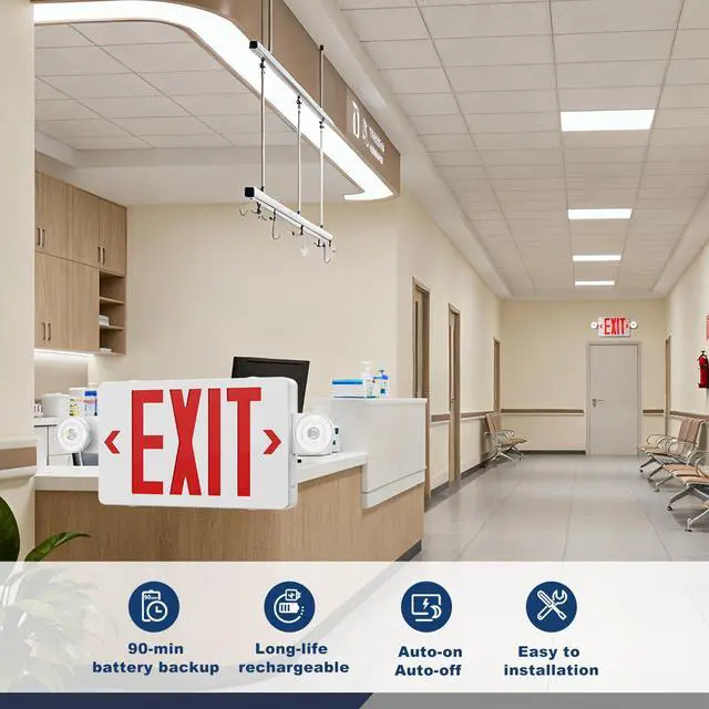 Alt view image 2 of 6 - 14Pack Exit Sign with Emergency Lights,LED Emergency Exit Light with Battery Backup,AC 120/277V, Commercial Emergency Lights Combo for Business Wall Or Ceiling Mount ETL Listed