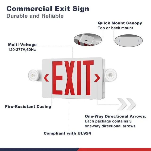Alt view image 4 of 6 - 14Pack Exit Sign with Emergency Lights,LED Emergency Exit Light with Battery Backup,AC 120/277V, Commercial Emergency Lights Combo for Business Wall Or Ceiling Mount ETL Listed