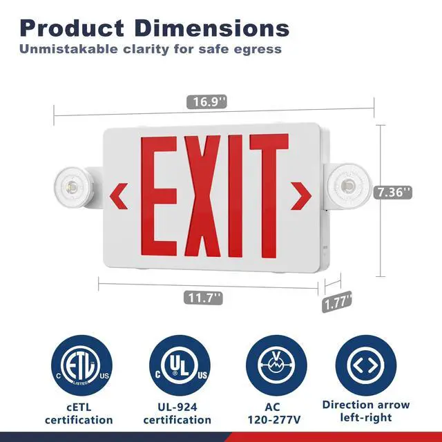 Alt view image 5 of 6 - 14Pack Exit Sign with Emergency Lights,LED Emergency Exit Light with Battery Backup,AC 120/277V, Commercial Emergency Lights Combo for Business Wall Or Ceiling Mount ETL Listed