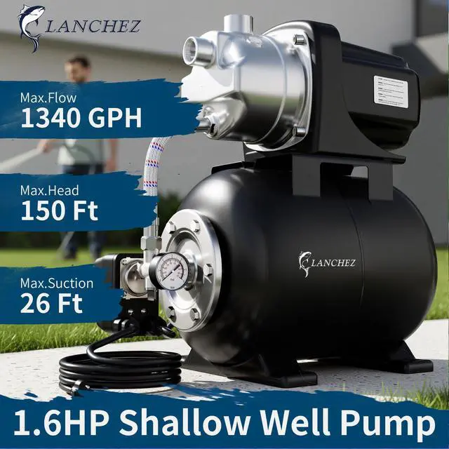 Alt view image 2 of 6 - Shallow Well Pump, Stainless Steel Water Transfer Pump, 115V Garden Irrigation Pump, Water Booster Jet Pump for Home Garden Lawn Farm, Matte black
