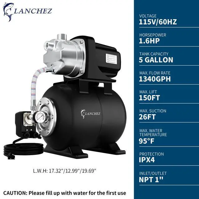 Alt view image 3 of 6 - Shallow Well Pump, Stainless Steel Water Transfer Pump, 115V Garden Irrigation Pump, Water Booster Jet Pump for Home Garden Lawn Farm, Matte black