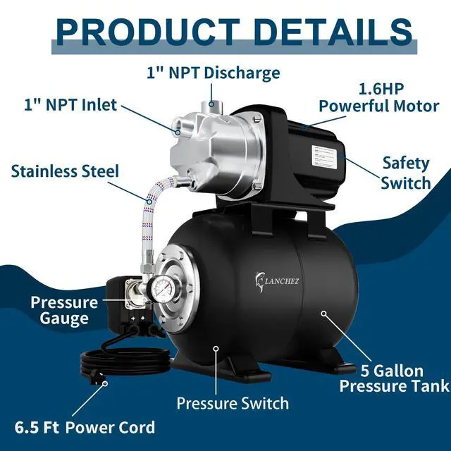 Alt view image 4 of 6 - Shallow Well Pump, Stainless Steel Water Transfer Pump, 115V Garden Irrigation Pump, Water Booster Jet Pump for Home Garden Lawn Farm, Matte black