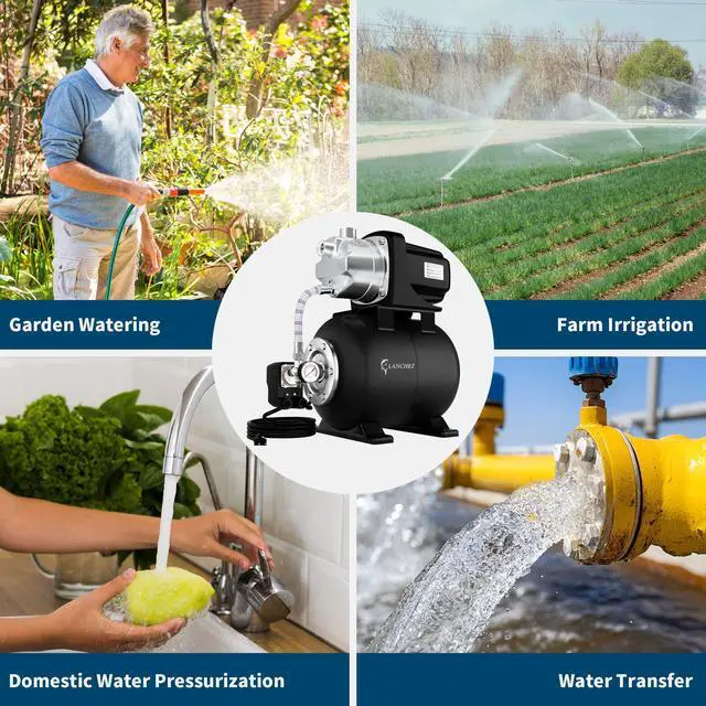 Alt view image 6 of 6 - Shallow Well Pump, Stainless Steel Water Transfer Pump, 115V Garden Irrigation Pump, Water Booster Jet Pump for Home Garden Lawn Farm, Matte black