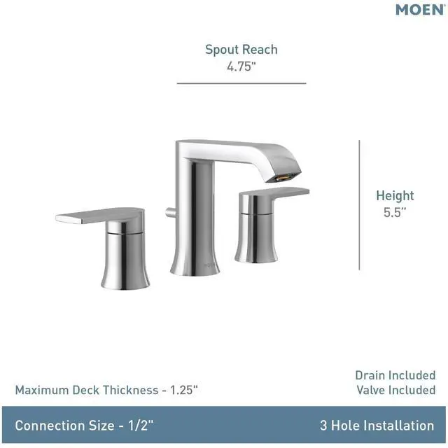 Alt view image 3 of 6 - Genta LX Two-Handle High Arc Widespread Bathroom Sink Faucet, for 3-Hole Setups, Valve Included, Brushed Nickel, TV6708BN