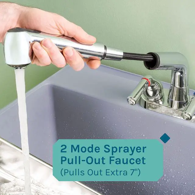 Alt view image 5 of 6 - Grey Utility Sink Laundry Tub With Pull Out Chrome Faucet, Sprayer Spout, Heavy Duty Slop Sinks For Washing Room, Basement, Garage or Shop, Large Free Standing Wash Station Tubs and Drainage