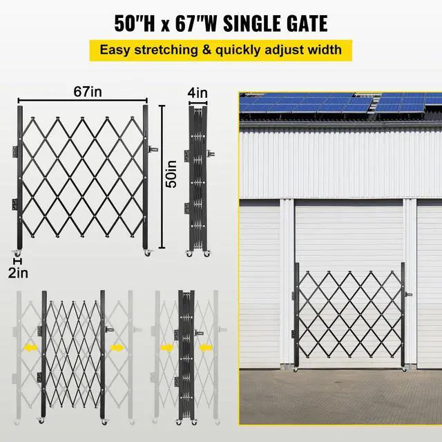 Alt view image 3 of 6 - Single Folding Security Gate, 48" H x 66" W Folding Door Gate, Steel Accordion Security Gate, Flexible Expanding Security Gate, 360° Rolling Barricade Gate, Scissor Gate or Door with Padlock
