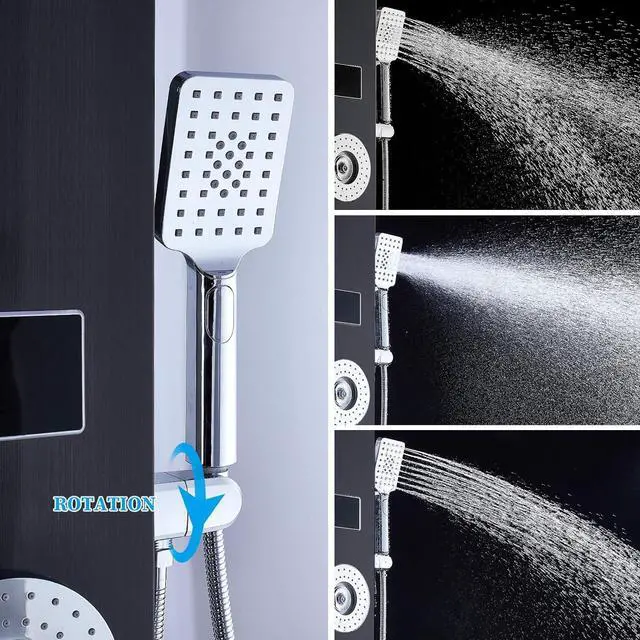 Alt view image 3 of 6 - LED Rainfall Waterfall Shower Head Rain Massage System with Body Jets Stainless Steel Bathroom Shower Panel Tower System, Brushed Black