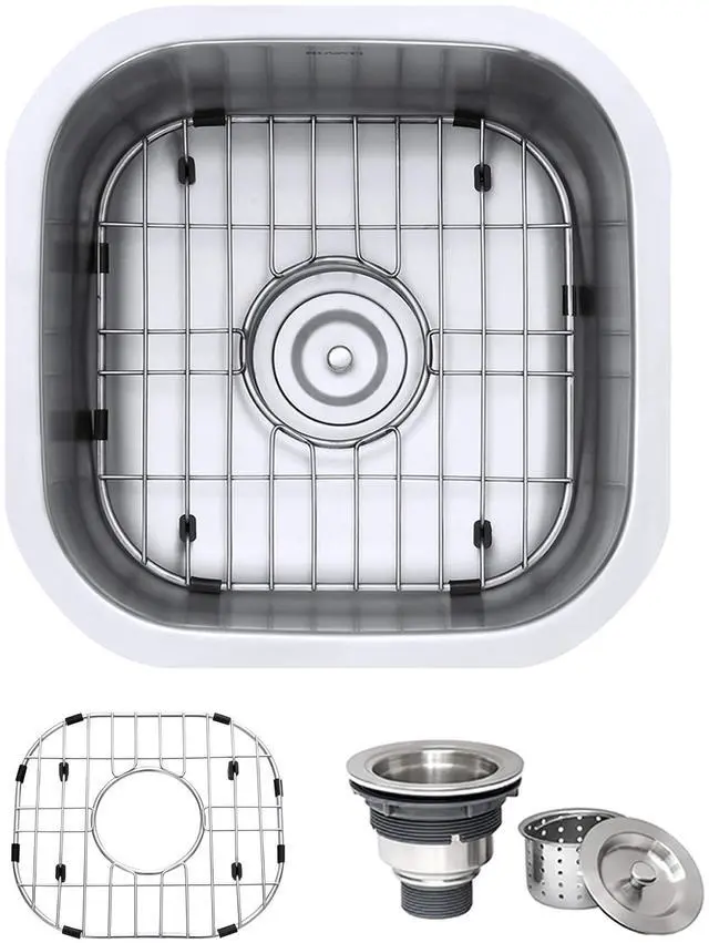 Main image of 16 x 16 Inch RVM4138 Undermount Bar Sink - 16 Gauge Stainless Steel Kitchen Sink Single Bowl with Brushed Finish hides scratches, Easy-to-Clean Undermount kitchen Sink