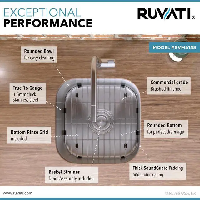 Alt view image 3 of 6 - 16 x 16 Inch RVM4138 Undermount Bar Sink - 16 Gauge Stainless Steel Kitchen Sink Single Bowl with Brushed Finish hides scratches, Easy-to-Clean Undermount kitchen Sink