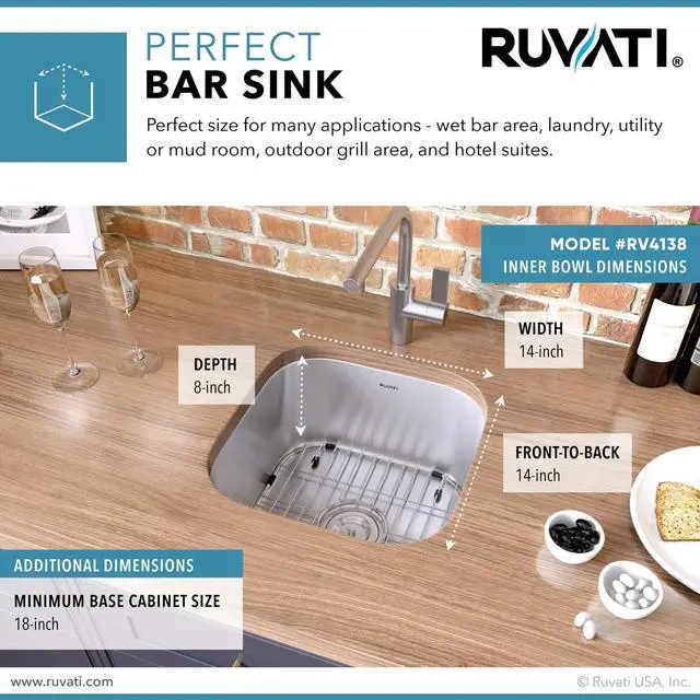 Alt view image 4 of 6 - 16 x 16 Inch RVM4138 Undermount Bar Sink - 16 Gauge Stainless Steel Kitchen Sink Single Bowl with Brushed Finish hides scratches, Easy-to-Clean Undermount kitchen Sink