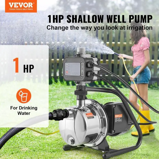 Alt view image 2 of 6 - 1HP Shallow Well Pump Portable, 1380 GPH Garden Jet Pump with Automatic Controller, 145 ft Head Stainless Steel Sprinkler Booster Pumps, for Garden Lawn Irrigation System, Water Transfer