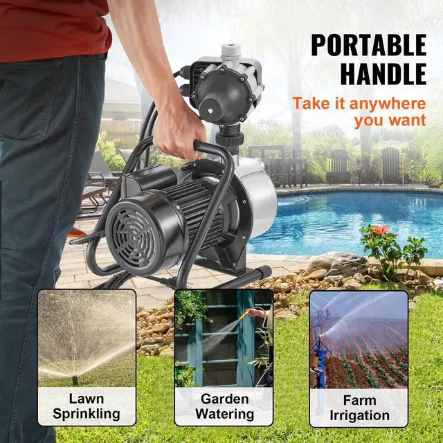 Alt view image 5 of 6 - 1HP Shallow Well Pump Portable, 1380 GPH Garden Jet Pump with Automatic Controller, 145 ft Head Stainless Steel Sprinkler Booster Pumps, for Garden Lawn Irrigation System, Water Transfer
