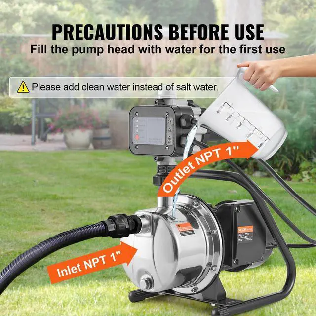 Alt view image 6 of 6 - 1HP Shallow Well Pump Portable, 1380 GPH Garden Jet Pump with Automatic Controller, 145 ft Head Stainless Steel Sprinkler Booster Pumps, for Garden Lawn Irrigation System, Water Transfer