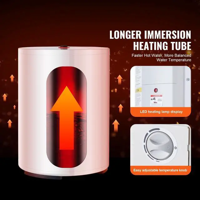 Alt view image 3 of 6 - 10 Gallon Electric Water Heater, Hot Water Heater 1600W, w/LED Display, Knob Control, IPX4 Waterproof, Side Connection On-Demand Heaters for Shower, Bath