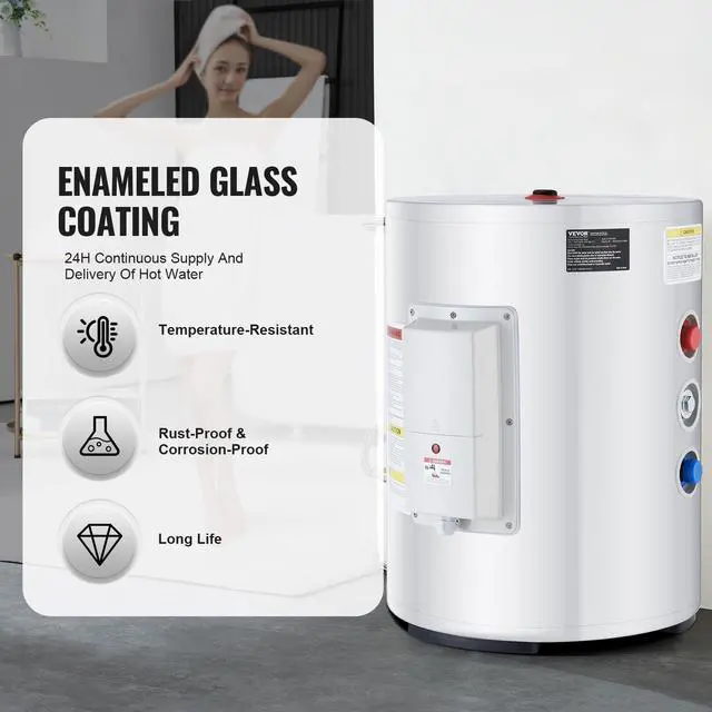 Alt view image 4 of 6 - 10 Gallon Electric Water Heater, Hot Water Heater 1600W, w/LED Display, Knob Control, IPX4 Waterproof, Side Connection On-Demand Heaters for Shower, Bath