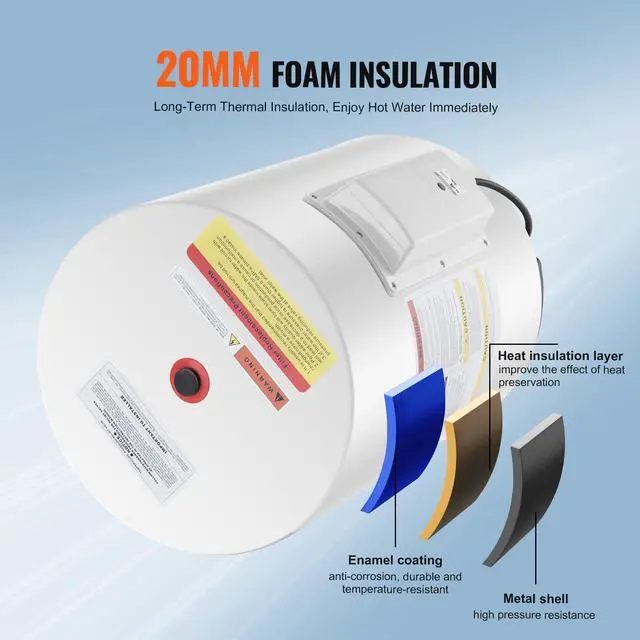 Alt view image 5 of 6 - 10 Gallon Electric Water Heater, Hot Water Heater 1600W, w/LED Display, Knob Control, IPX4 Waterproof, Side Connection On-Demand Heaters for Shower, Bath