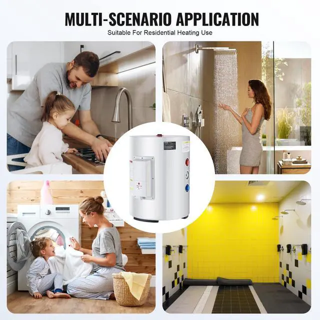 Alt view image 6 of 6 - 10 Gallon Electric Water Heater, Hot Water Heater 1600W, w/LED Display, Knob Control, IPX4 Waterproof, Side Connection On-Demand Heaters for Shower, Bath