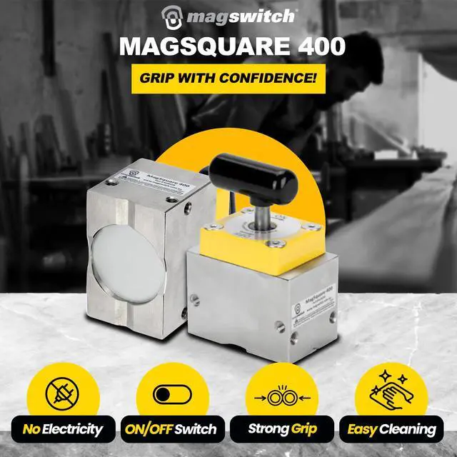Alt view image 2 of 6 - MagSquare 400 Magnetic Welding Square Base Clamp Holder for Welding Kit, Tools, Supplies and Accessories, Magnet Switch with On/Off Capabilities, 400 lb Holding Force