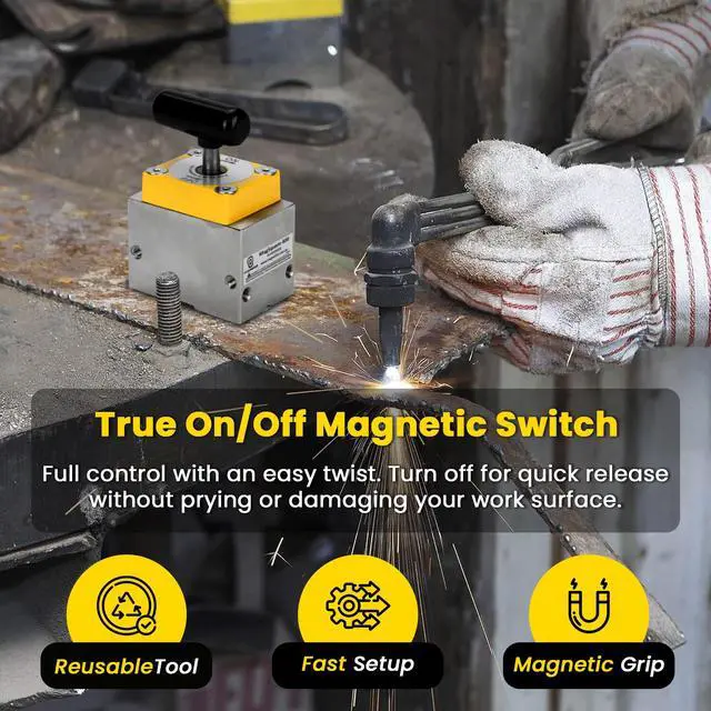 Alt view image 3 of 6 - MagSquare 400 Magnetic Welding Square Base Clamp Holder for Welding Kit, Tools, Supplies and Accessories, Magnet Switch with On/Off Capabilities, 400 lb Holding Force