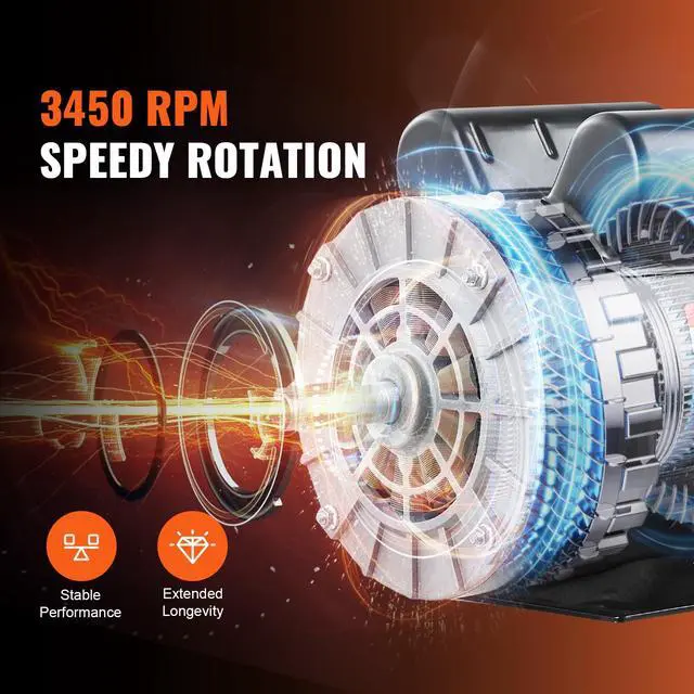 Alt view image 3 of 6 - 3HP Air Compressor Electric Motor, 230V 15.5 Amps, 56 Frame 3450RPM, 5/8" Keyed Shaft, 1.88" Shaft Length, Single Phase, CW/CCW Rotation (Factory Setting is CCW)