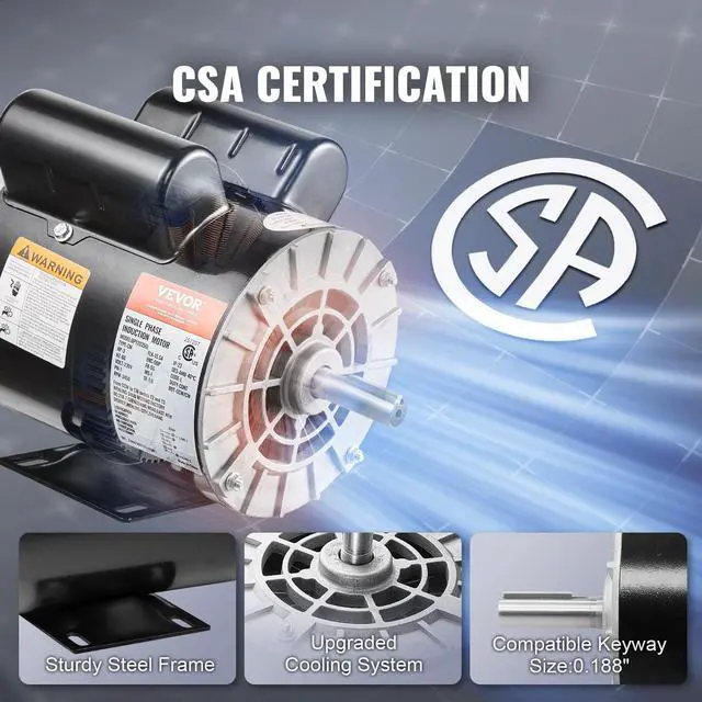 Alt view image 5 of 6 - 3HP Air Compressor Electric Motor, 230V 15.5 Amps, 56 Frame 3450RPM, 5/8" Keyed Shaft, 1.88" Shaft Length, Single Phase, CW/CCW Rotation (Factory Setting is CCW)