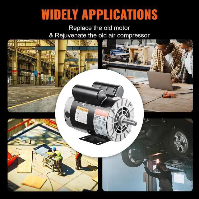 Alt view image 6 of 6 - 3HP Air Compressor Electric Motor, 230V 15.5 Amps, 56 Frame 3450RPM, 5/8" Keyed Shaft, 1.88" Shaft Length, Single Phase, CW/CCW Rotation (Factory Setting is CCW)