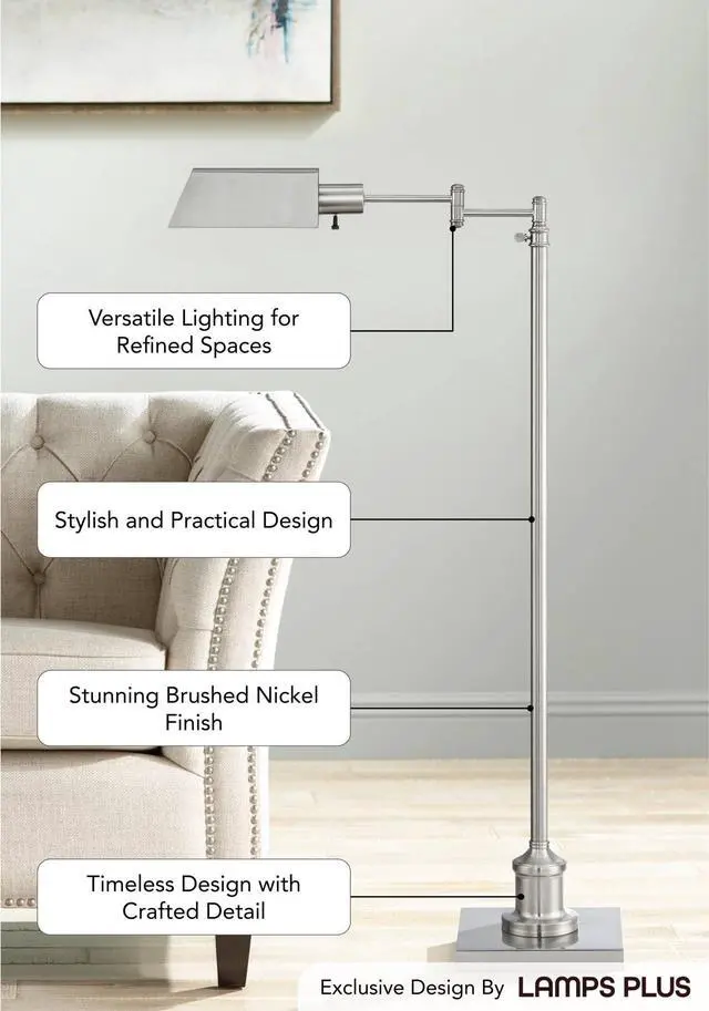 Alt view image 3 of 6 - Jenson Traditional Farmhouse Adjustable Pharmacy Light Floor Lamp Swing Arm Standing Base 54" Tall Brushed Nickel Silver Metal for Living Room Reading House Bedroom Home Office