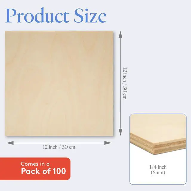 Alt view image 2 of 6 - Baltic Birch Plywood, 6 mm 1/4 x 12 x 12 Inch Craft Wood, Box of 100 B/BB Grade Baltic Birch Sheets, Perfect for Laser, CNC Cutting and Wood Burning, by