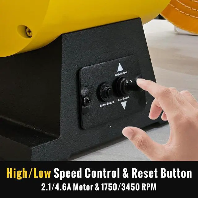 Alt view image 2 of 6 - 10 Inch Bench Buffer Polisher, Dual Speed 1750/3450RPM Electric Buffing Machine with Heavy Duty Cast Iron Based for Jewelry, Metal, Rock, Wood, Garage, Workshop