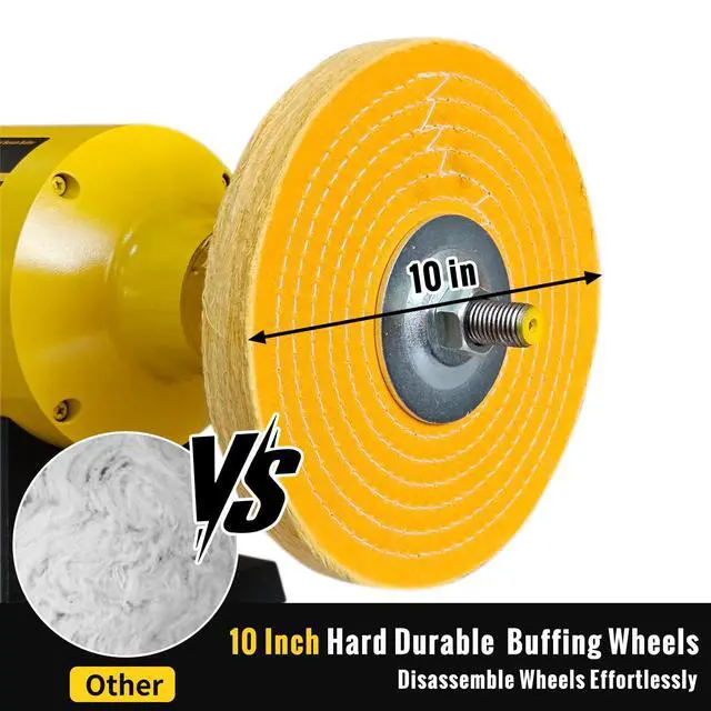 Alt view image 3 of 6 - 10 Inch Bench Buffer Polisher, Dual Speed 1750/3450RPM Electric Buffing Machine with Heavy Duty Cast Iron Based for Jewelry, Metal, Rock, Wood, Garage, Workshop