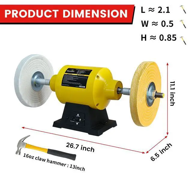 Alt view image 5 of 6 - 10 Inch Bench Buffer Polisher, Dual Speed 1750/3450RPM Electric Buffing Machine with Heavy Duty Cast Iron Based for Jewelry, Metal, Rock, Wood, Garage, Workshop