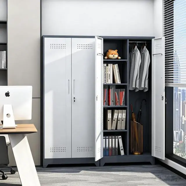 Alt view image 6 of 6 - Metal Storage Cabinet 72" Tall, Garage Storage Cabinet with Lockable Doors & Shelves, Utility Broom Closet, Steel Tool Cabinet for Garage, Laundry Room, Home Office, Grey/White
