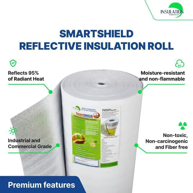 Alt view image 3 of 6 - SmartSHIELD -5mm 48" x100ft R15 Reflective Foam Core Insulation roll, Cold and Heat Shield, Radiant Barrier, Thermal Insulation - White / Foil