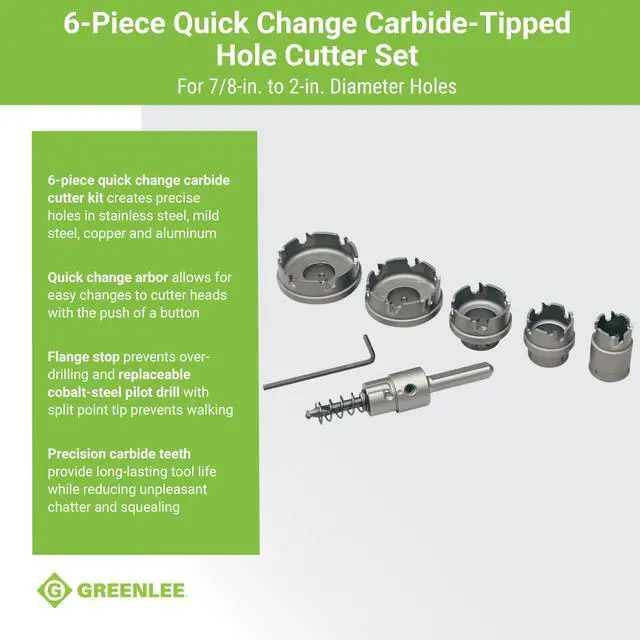 Alt view image 3 of 6 - 660 6-Piece Quick Change Carbide-Tipped Unfinished Hole Cutter Set, 7/8" - 2"