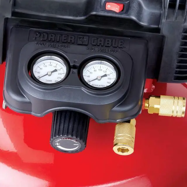 Alt view image 3 of 6 - [ { "text": "Portable Pancake Air Compressor ", "type": "text" }, { "cellPosition": null, "link": "http://PXCM2002.COM", "text": "PXCM2002.COM", "type": "url" }, { "text": " | 6 Gallon, 150 Max PSI",