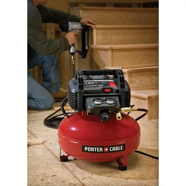 Alt view image 6 of 6 - [ { "text": "Portable Pancake Air Compressor ", "type": "text" }, { "cellPosition": null, "link": "http://PXCM2002.COM", "text": "PXCM2002.COM", "type": "url" }, { "text": " | 6 Gallon, 150 Max PSI",